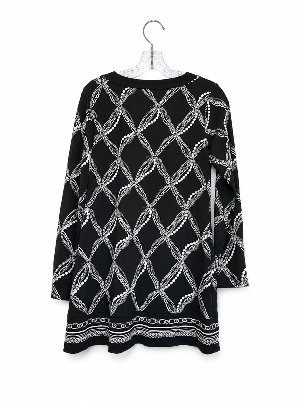White House Black Market Black White Chain Print Tunic Top Size M Long Sleeve